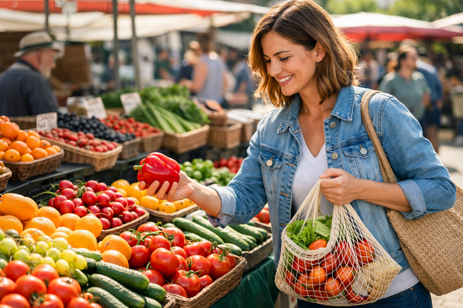 Čerstvá zelenina a ovoce na farmářském trhu